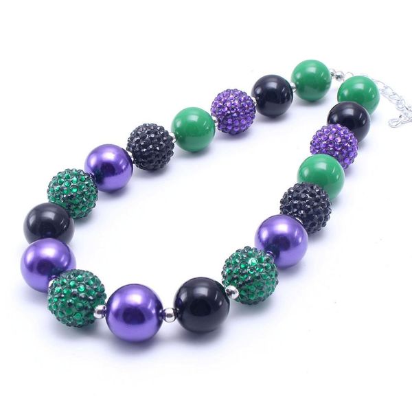 

deep green color christmas kid chunky necklace gift bubblegume bead chunky necklace jewelry for baby kid girl, Silver