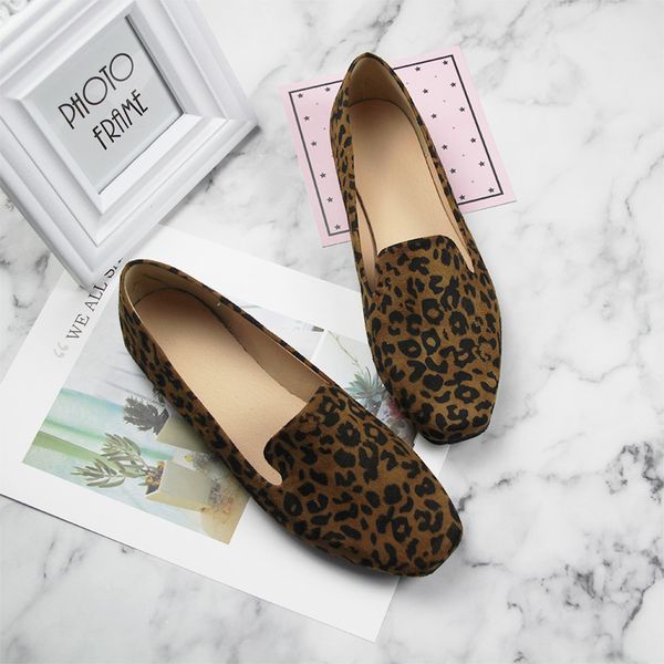 

new square head leopard flat shoes large size women's shoes 40-44 comfortable wild trend flat small size 33-35, Black