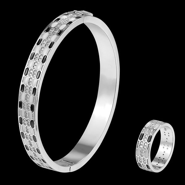 

zlxgirl copper enamel snake shape animal bangle &ring jewelry sets cubic zircon love bangle anel men copper anniversary jewelry, Silver