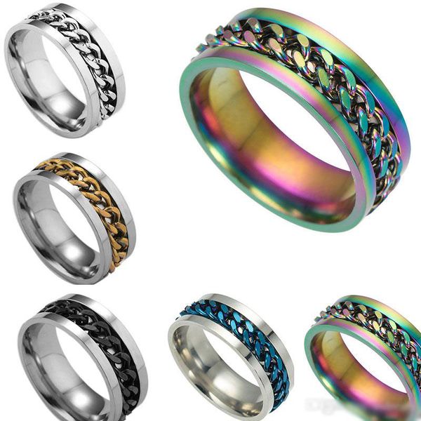 Aço inoxidável removível rotação banda anel anéis de ouro cadeias homens anéis de jóias de luxo designer de jóias homens moda anéis