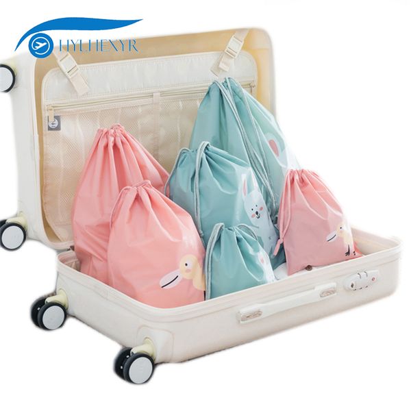 

hylhexyr 3pcs/set waterproof shoe bags portable drawstring bag cartoon printing travel organizer cosmetic pouch clothin package