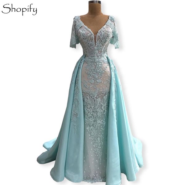 

long evening dress 2019 mermaid v-neck cap sleeve sheer lace floor length mint green arabic style formal party evening gowns, White;black