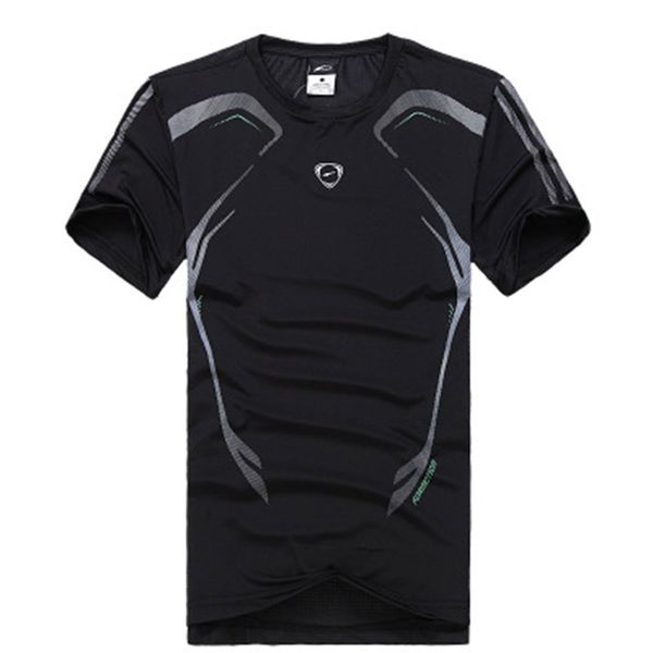

men sport running t-shirt fitness muscle breathe quick dry stretch tee shirt, Black;blue