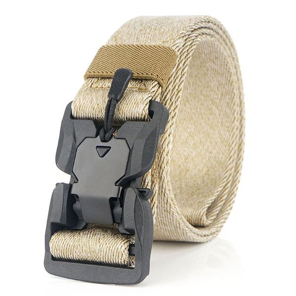 

durable magnetic buckle training outdoor sports fashion web nylon adjustable strap men tactical belt easy unlock hunting, Black;gray