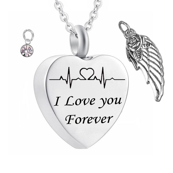 

urn necklaces for ashes i love forever cremation urn memorial electrocardiogram wing pendant cremation birthstone jewelry, Silver