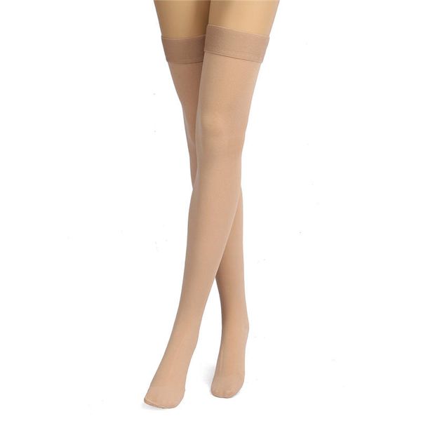 

thigh-high medical compression stockings pressure varicose vein stocking leg relief pain support closed toe fitness socks, Black