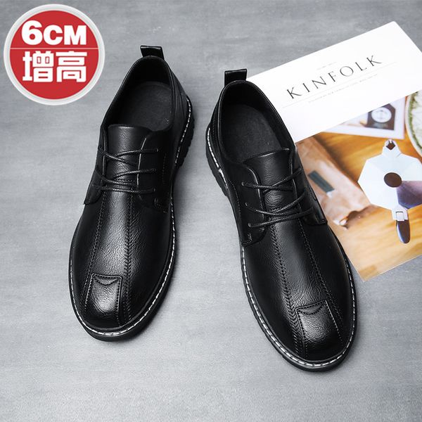 

social casual small leather shoes men's korean-style england elevator fashion men business black and white with pattern retro tr