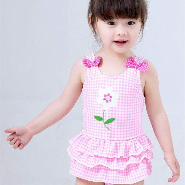 

2020 embroidered children's swimsuit small medium and large children's girl's plaid embroidery bow skirt one-piece swimsuit, White;black