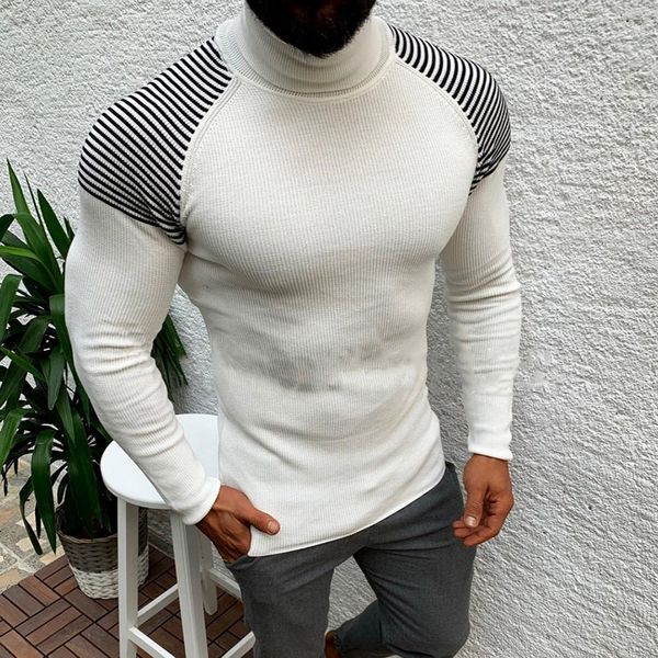 

monerffi 2019 sweater men pullover casual male knitted clothes plus size autumn wineter turtleneck slim fit warm sweater, White;black
