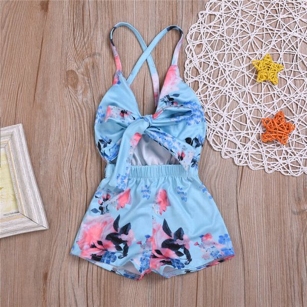 

infant baby girl цветочные ромпер рукавов пояс bowknot комбинезон нижнее 0-3y одежда женский пляжный костюм, Blue
