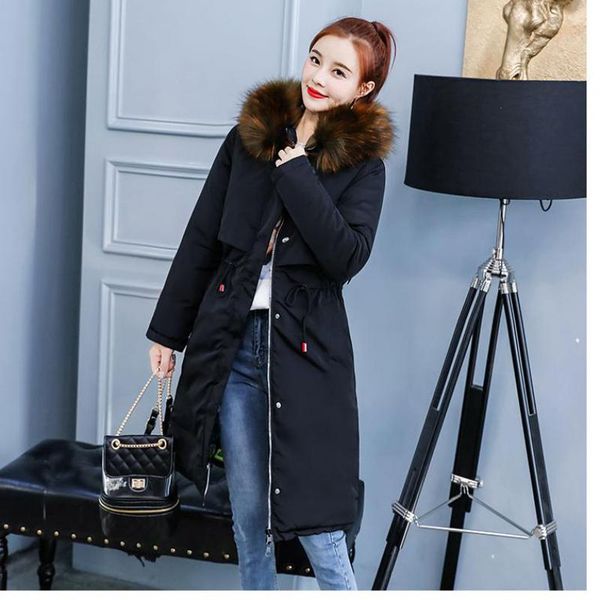 

down coat women long winter jacket new korean version of the wild thick large fur collar winter wear wear on both sides parka, Tan;black