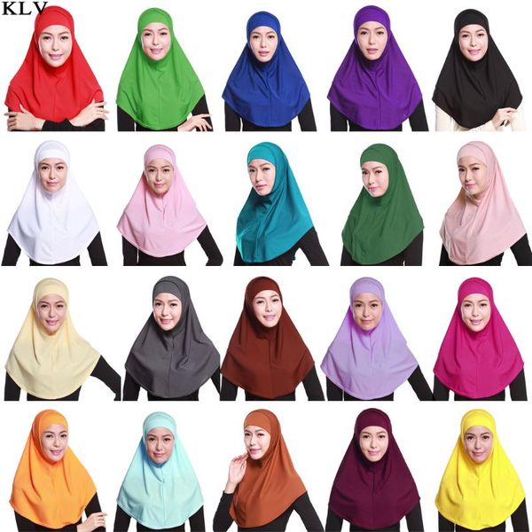 

women 2 piece solid color amira jersey muslim hijab soft cotton stretch head scarf with tube inner underscarf cap hood, Blue;gray