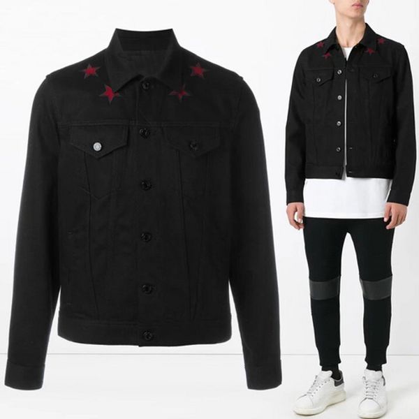 

2019 neck red star embroidery women men black denim jacket coat, Black;brown