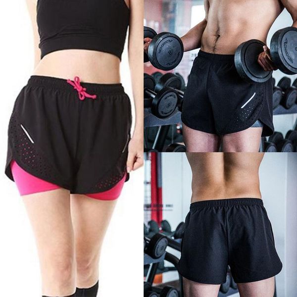 

quality double layered running shorts short trousers for men quick drying breathable sports shorts fitness marathon sprint pants, Black;blue