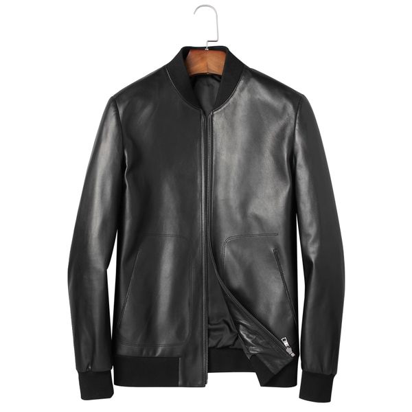 

fashion bomber leather jacket for men slim fit 100% genuine sheepskin leather jacket motorcycle mens black m-4xl