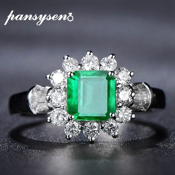 

pansysen new arrival vintage 100% 925 sterling silver jewelry ring natural emerald gemstone diamond rings for women size 5-12, Slivery;golden