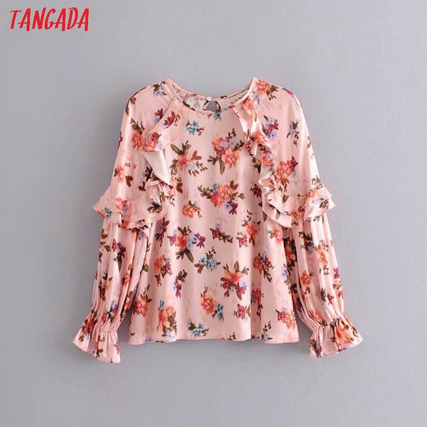 

tangada women sweet floral shirts ruffles bow long sleeve korean style ladies casual blouses 3a42, White