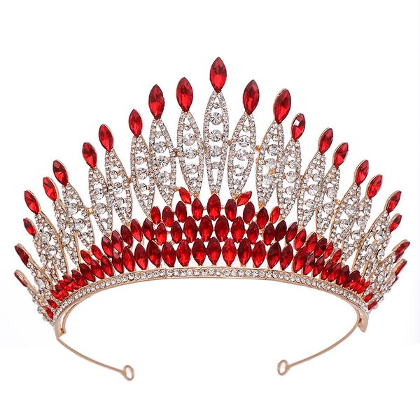 

bridal crown europe and the united states 2019 new luxury wedding red crystal headdress silver crown and tiaras accessories, Golden;white