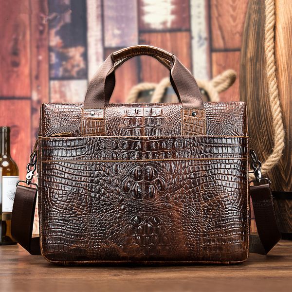 

special offer alligator pattern genuine leather men handbag 14" lapbag luxury horizontal business briefcase