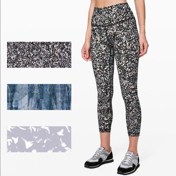 

lu-3 yoga pants girls womens gym leggings digital printing high waist yoga leggings stretch running sports fitness cropped pants, White;red