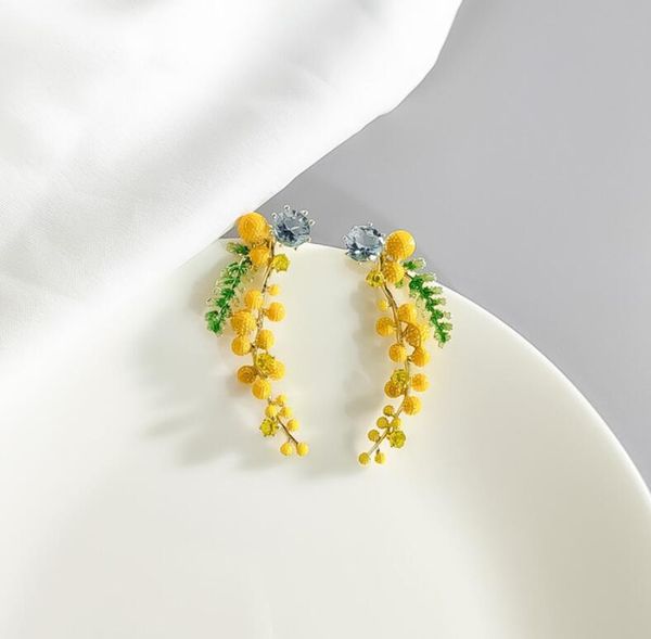 

factory wholesale handmade enamel provence mimosa women's earrings, Silver