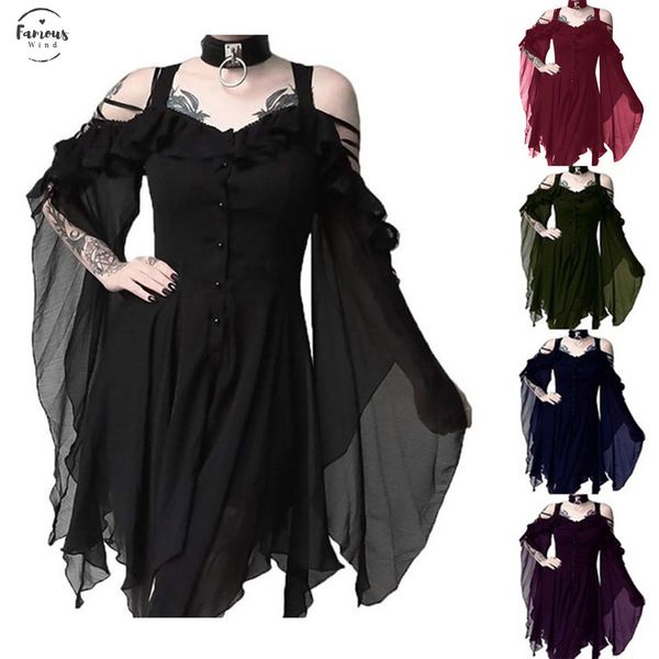 

summer dress women fashion dark in ball gown love chiffon gothic batwing sleeve ruffles off shoulder gothic mid dress lange jurken, Black;gray