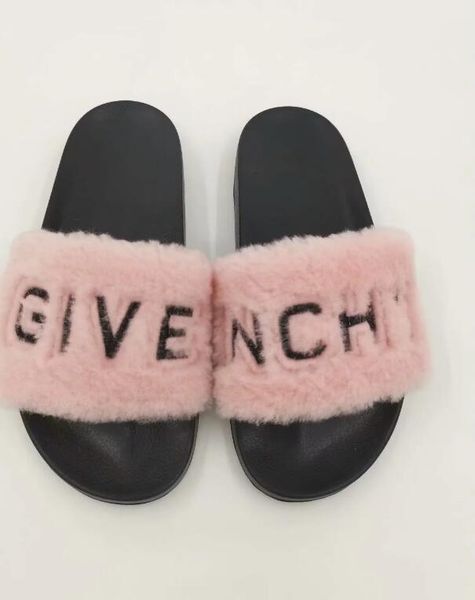 

2019 real fox fur slippers slides shoes furry fuffly slipper flip flops sandals sliders drag sandal summer shoes women, Black