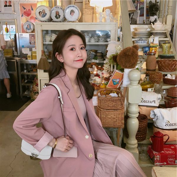 

2019 spring autumn slim fit women formal thin pink jackets office work open front notched ladies blazer coat fashion, White;black