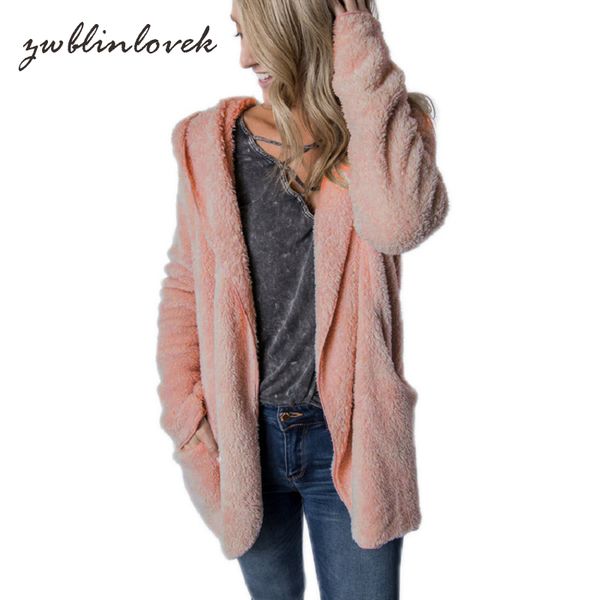 

new elegant faux fur coat women autumn winter warm soft hooded fur jacket female plush overcoat casual outerwear 2c0115, Black