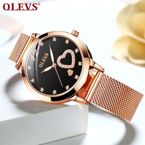 

horloges vrouwen black women watches luminous rose gold stainless steel quartz female clock love heart ladies watch bayan saat, Slivery;brown