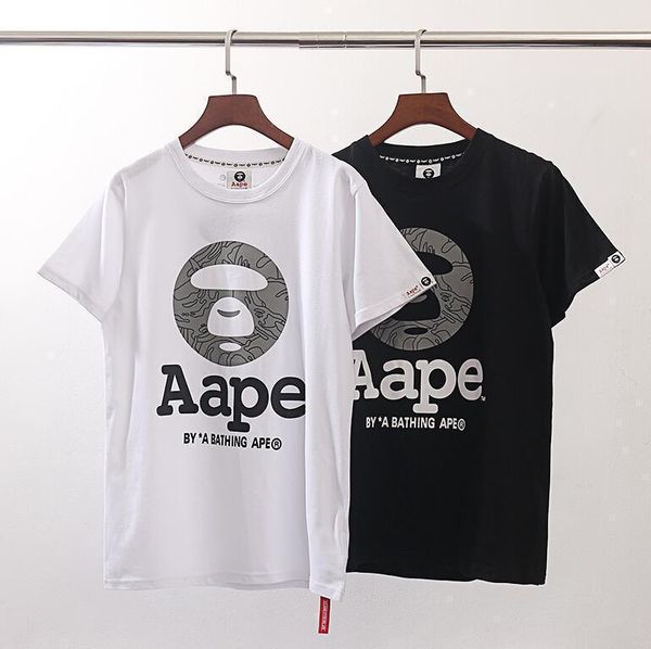 

19aape mens designer t shirts personality head printing brand luxury t-shirt black white cotton couple casual shirt s-xxl, White;black
