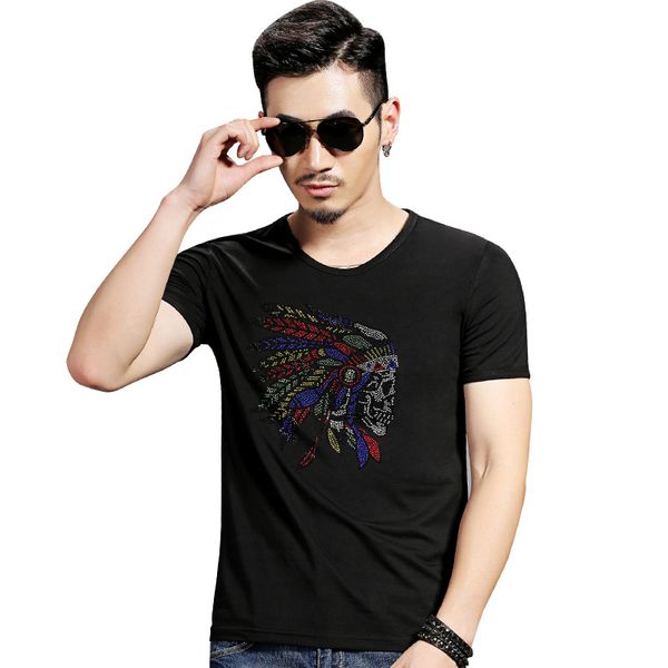 

wholesale price indian rhinestones t shirt men promotion streetwear new slim o neck short sleeved mens tshirts camisetas hombre, White;black