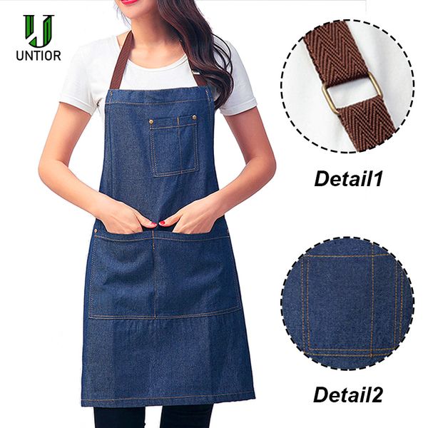 

untior men women denim apron for kitchen cooking bbq chef baking oil resistant apron pocket belt adjustable easy comfortable