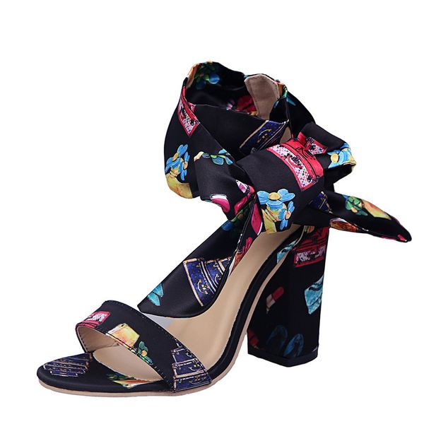 

2020 summer new women's sandals bow thick heel high heel fashion new ribbon sandals women's shoes, Black