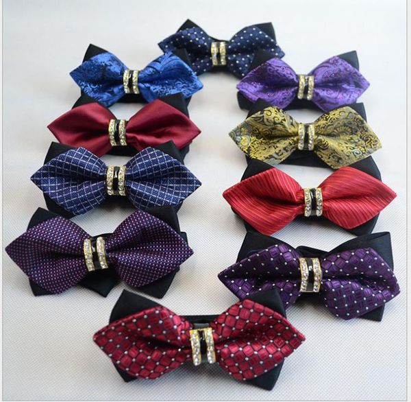 

men's tie with diamond-inlaid formal business wedding groomsman's tie metal korean bow, Blue;purple