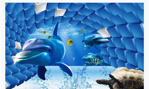 3D özelleştirilmiş büyük fotoğraf duvar kağıdı Yunus deniz balıkları kaplumbağa hayvan su okyanus 3D arka plan duvar sualtı dünyası