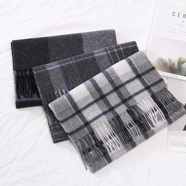 

wool scarf female thick warm autumn and winter ladies long section korean wild student lattice dual-use cashmere shawl, Blue;gray