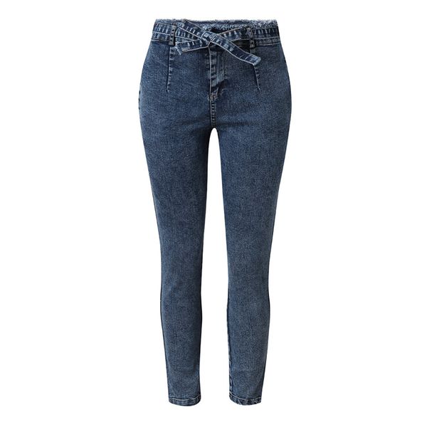 

jaycosin 2019 new jeans fashion women's fringed lace-up high-rise small feet jeans casual regular pencil pants dropship apr16, Blue