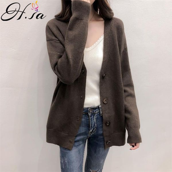 

h.sa women autumn winter oversized sweater and cardigans christmas sweater jackets casual black outerwear korean loose jumper, White