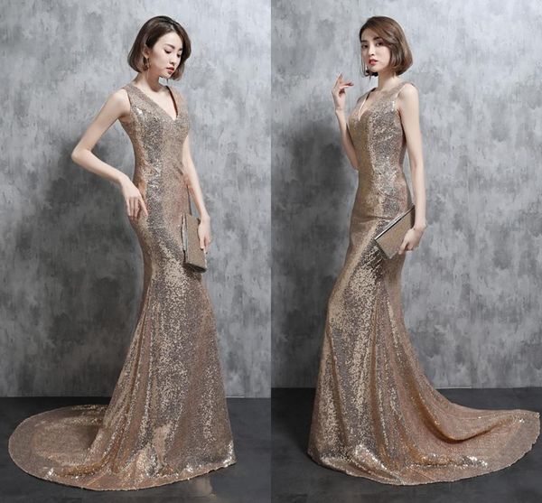 

2020 sequins prom dresses robe de soiree v neck sweep train with sleeveless mermaid long evening dresses bridesmaid dresses, Black;red