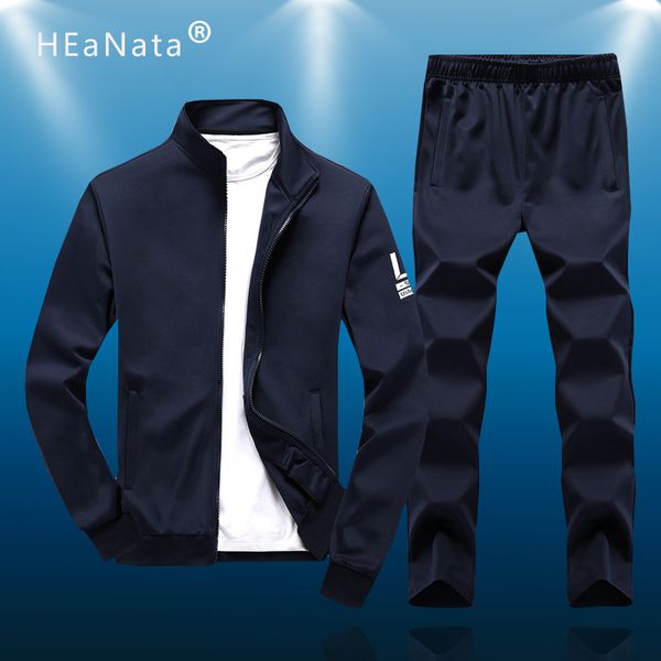 

new gyms men sport sets sportswear tracksuits sets men's jacket+pants running clothing men's zipper suits plus size, Black;blue