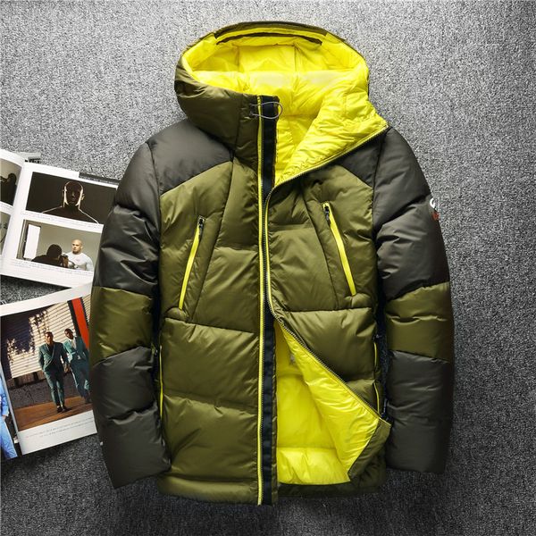 

nice fashion men down jacket warm white duck winter coat hooded men parka casual mens jackets jaqueta masculina, Black