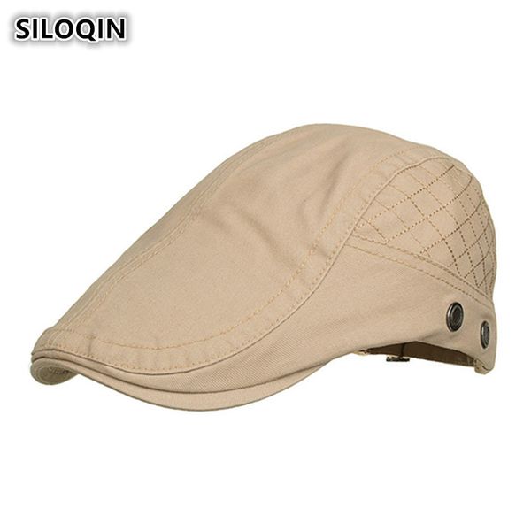 

siloqin мужская 100% хлопок береты решетки вышитые дышащий простой ретро козырек крышка для взрослых мужчин марка изменяемого размера папины, Blue;gray