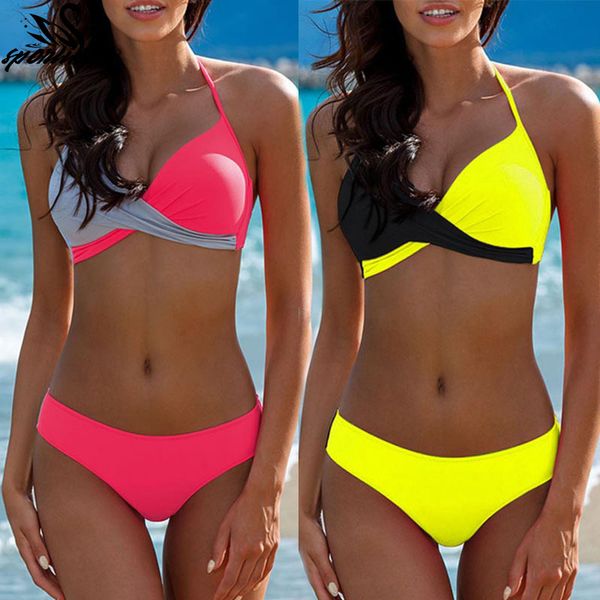 

2019 new bikini women wim uit halter wimwear vintage retro beach wear bathing uit brazilian bikini et biquini female xl