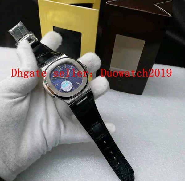 

luxury men sapphire sports watch pf factory nautilus cal.324 sc stainless steel case blue textured dial black leather automatic, Slivery;brown