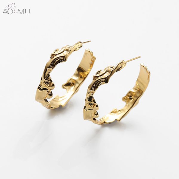 

aomu 2019 special design gold metal abstract karst irregular big hoop earrings for women large party earrings, Golden;silver