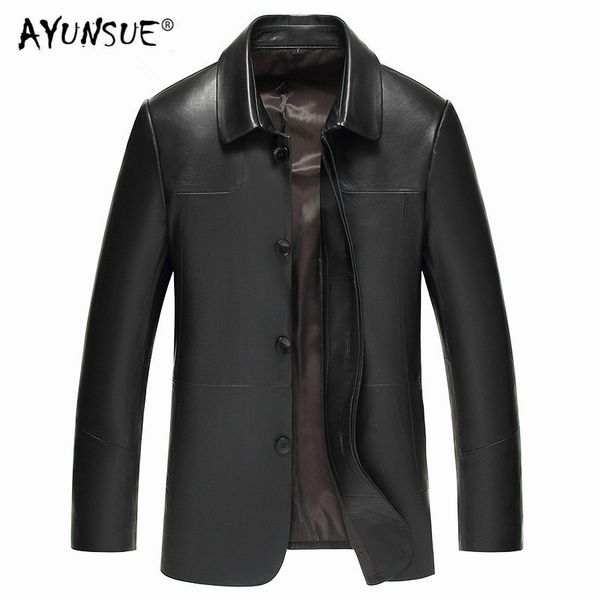 

ayunsue 2019 мужская дубленка мужчины блейзер ветровка кожаные куртки весна осень натуральная кожа куртка 81y878 yy254, Black