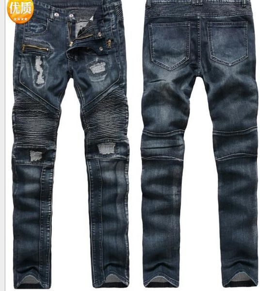 

slim fit 2018 spring new jeans biker jeans male autumn fashion ripped pants mens clothing apparel, Blue