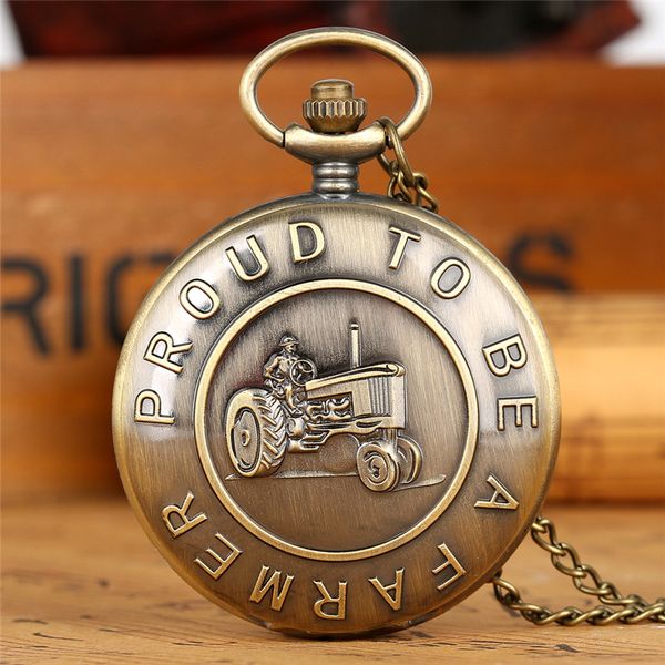 Retro steampunk bir çiftçi cep saati bronz vintage analog kuvars fob saatler kolye zinciri saati saat hediye nalog es ile olmak