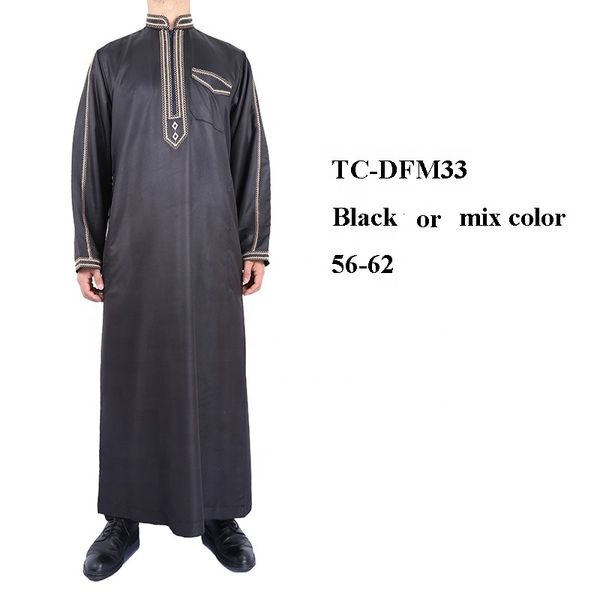 

black mix 6colors sizes new material 2020 men long sleeved collar arab embroidered saudi arabia thobe islamic robe, Red